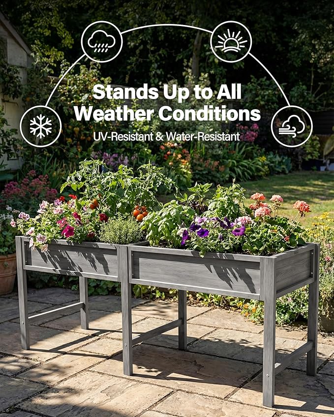 YEFU HIPS Raised Garden Bed: 72 x 30 x 24 Elevated Design to Prevent Digging by Pets Sturdy Safe Planter for Families with Kids - Planting Herbs Vegetables in Patio Backyard Grey