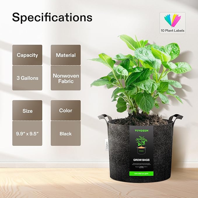 VIVOSUN VS1000 LED Grow Light with Ventilation Kit 4 Inch 190 CFM Inline Fan with Speed Controller 4 Inch Carbon Filter and 8 Feet of Ducting and 5-Pack 3 Gallon Plant Grow Bags