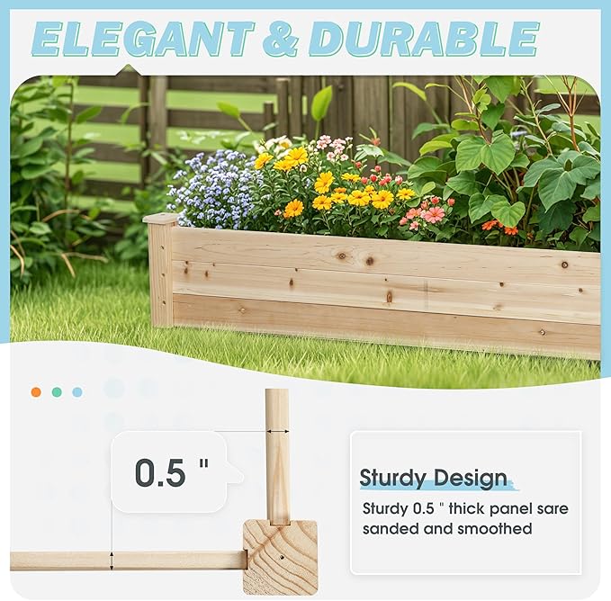 8 FT Outdoor Wood Raised Garden Bed Elevated Planting Planter Box Kit for Flowers/Vegetables in Outdoor/Patio/Backyard Natural