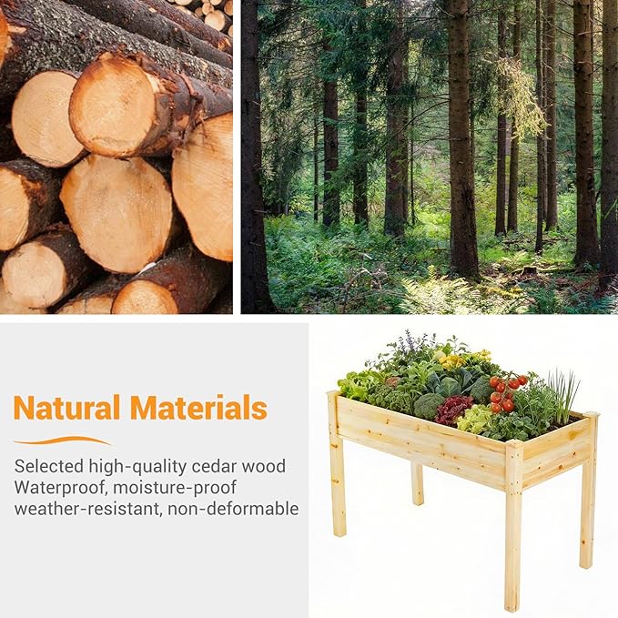NEWBULIG Raised Garden Bed with Legs 48x24x30inElevated Wood Planter Box Stand for Outdoors Garden Balcony Courtyard Natural Wood 300 Pound Capacity for Planting Herbs Flowers Vegetables