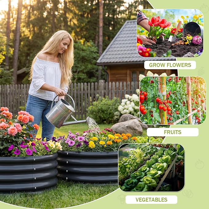 AHEONLAR 3Pack 2x2x1 ft Round Galvanized Raised Garden Bed Kit Round Metal Flower Box Large Planter Raised Beds Outdoor Garden for PlantingFruitHerb-Grey