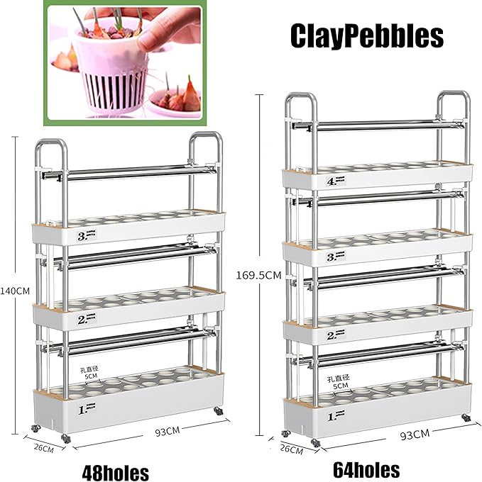 Growing Kits Garden Hydroponic Growing Sys-tem48/64 /90/120 Holes Planting Spaces Vegetables Hydroponic Grow KitClayPebbles-48holes