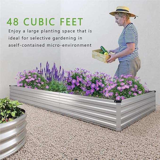 Raised Garden Bed 12x4x1FT Galvanized Raised Garden Bed Kit Vegetable Boxes-Rectangle Metal Flower Box Large Planter Raised Beds Outdoor Garden for VegetableFlower(Black)