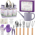 21 Piece Gardening Gifts for Women Heavy-Duty Gardening Tools Set for Wife Grandma Garden Kit Hand Tools with Purple Floral Tote Bag Water Can Gloves Garden Accessories Supplies Items