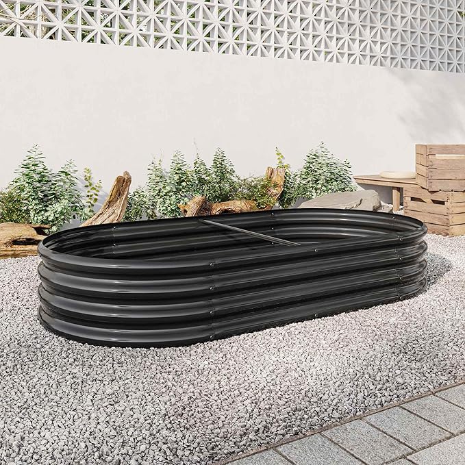 Raised Garden Beds Outdoor Oval Large Galvanized Metal Planter Box with Kit Above Ground Garden Bed for Vegetables Fruits and Flowers (Black 6×3×1)