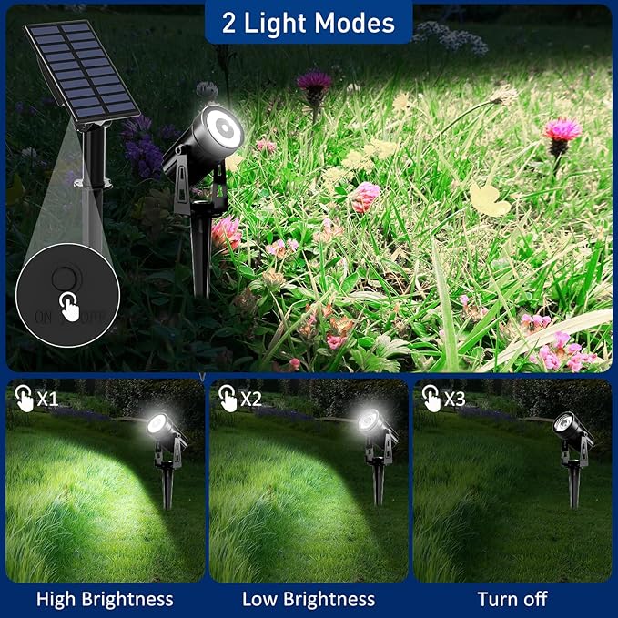 T-SUNUS 2 Pack Solar Landscape Spotlights Solar Garden Spot Light IP65 Waterproof 9.8ft Cable Separated Solar Panel Auto On/Off for Garden Driveway Pathway Pool Area (White 6000K)