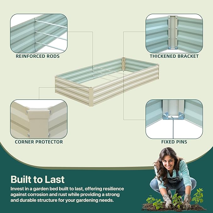 Raised Garden Bed Beige 6x3x1ft Galvanized Raised Garden Bed Outdoor Metal for Gardening Vegetables Flower Garden Planter Box Large Raised Bed with Gloves and 3ftx30ft Weed Barrier Fabric