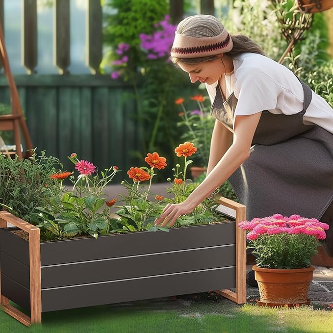 Grand patio Metal Raised Garden Bed Outdoor Raised Planter Box with Woodgrain Finish Elevated Planter Box