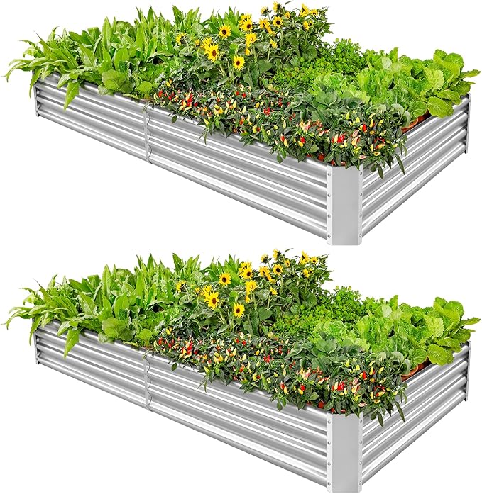 Land Guard 2 Pack 6×3×1ft Galvanized Metal Raised Garden Bed Metal Planter Kit Box Outdoor for Deep-Rooted Vegetables Flowers Green and Herbs……