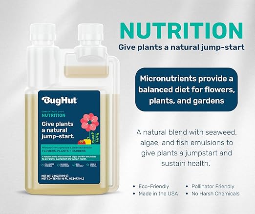 BugHut Nutrition Natural Fish Fertilizer for Plants with Seaweed - Nourishing Plant Food Packed with Micronutrients - Organic Fertilizer for Flowers Vegetables and Indoor Plants - 16 fl oz
