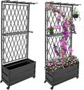 Metal Planter Box with Lattice Trellis and Wheels 70 inches Tall Heavy Duty Planter Box &amp Raised Garden Bed with Trellis for Climbing Plants Flowers with Drainage Holes 30Lx12Wx70H 2Pack
