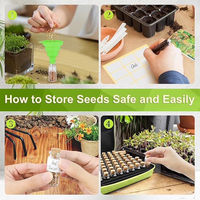 80 Slots Seed Storage Organizer with 40 Seed Envelopes Sturdy Organizer Storage Box with Label Stickers Glass Container for Flower Vegetable Garden Seed Saving (Seeds not Included)