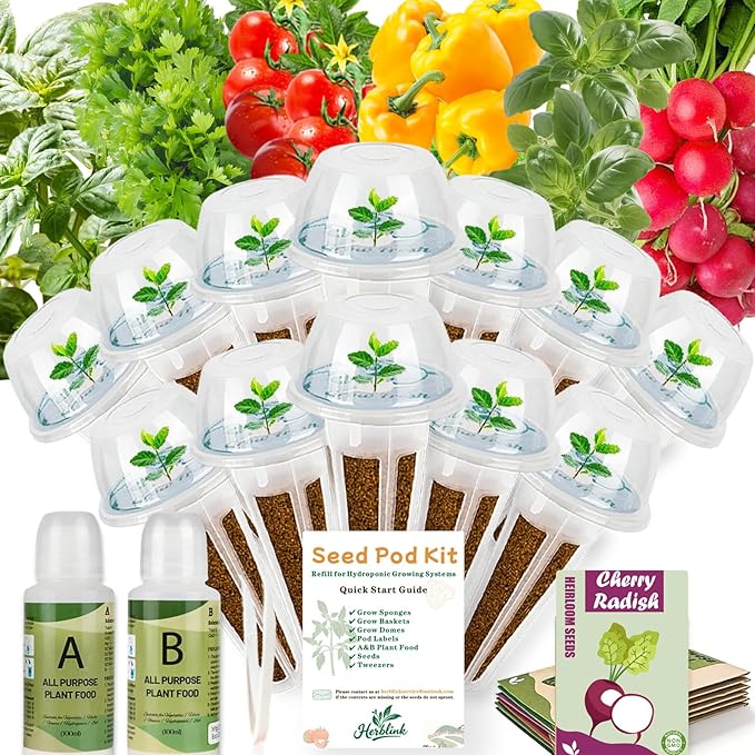 Salsa Seed Pods Kit Hydroponic - 12 Refill Grow Pods with 6-Packet Seeds of Basil Cherry Tomato Bell Pepper Cherry Radish &amp Cilantro Hydroponic Pods Compatible with All Hydroponics Growing Sys