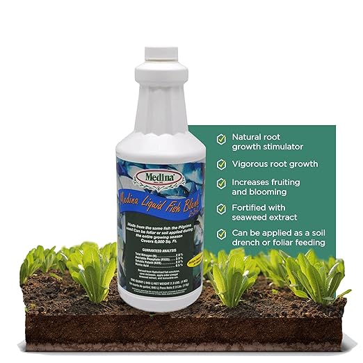 Medina Liquid Fish Blend Quart - 2-3-2 Fertilizer for GRO Bloom and Lush Gardens - Seaweed Enriched Plant Food for Vibrant Growth and Blooms - Available in 1 Qt.