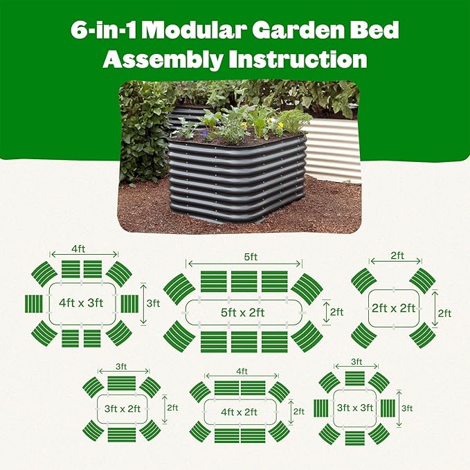 Epic Gardening 6-in-1 Modular Galvanized Raised Garden Bed Kit 29 Tall Metal Planter Box Durable Aluzinc Steel Raised Garden Bed Outdoor for Vegetables Herbs Flowers &amp Fruits - Small Slate Gr