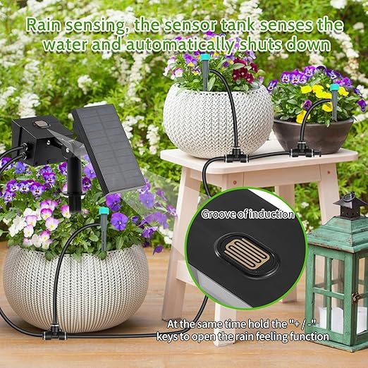 Solar drip Irrigation System Solar Automatic palnt Waterer for Outdoor Garden Irrigation System for VacationDrip Irrigation Kit with 2200mAh Battery&ampRain Sensing &ampLCD Screen