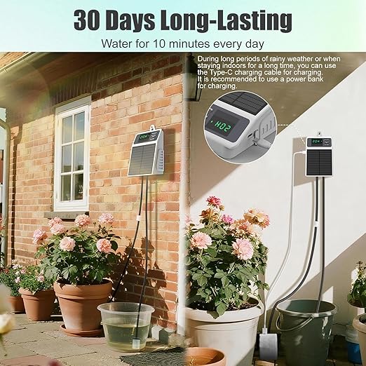 Solar Automatic Drip Irrigation Kit Smart Timer Watering System for 10 Potted Plants Plant Waterer for Balcony Garden Greenhouse Window Sill Indoor Outdoor Use