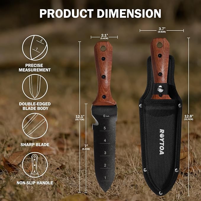 Hori Hori Garden Knife Garden Tools with Sheath for WeedingPlantingDigging 7 Stainless Steel Blade with Cutting Edge Full-Tang Rosewood Handle with Hanging Hole
