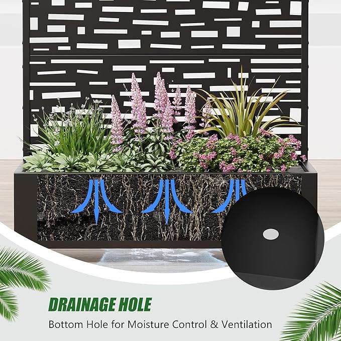 Casaphoria Raised Garden Bed Metal Planter Box with Trellis 47x47x16 for Outdoor Climbing Plants Flowers Vegetables and Vines Privacy Screen with Wheels and Drainage Holes(Black Street)