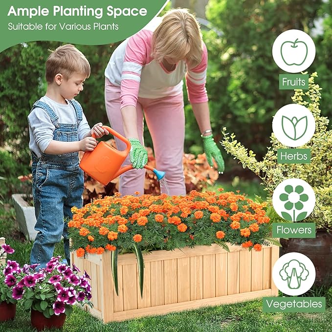 LDAILY Foldable Raised Garden Bed Easy Assembly Raised Bed with Bottom &amp 2 Drainage Holes Wood Planter Box for Flowers/Vegetables/Fruits in Backyard Patio (27.5 L x 12 W x 10 H)