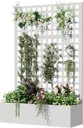 Metal Planter Box with Trellis 71x 47x 16 Raised Garden Bed with Trellis Planter Box Trellis with Privacy Screen and Drainage Holes White