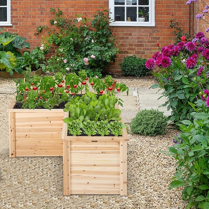 Raised Garden Bed L-Shaped Deep Planter Box with Open-Ended Base Outdoor Elevated Planter for Garden Patio Flowers Vegetables Backyard