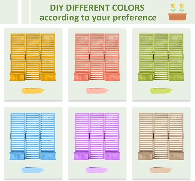 Outsunny Freestanding Outdoor Privacy Screen 4 Self-Draining Planters/Raised Garden Beds 3 Hinged Panels for Hot Tub Patio Backyard Deck Gray
