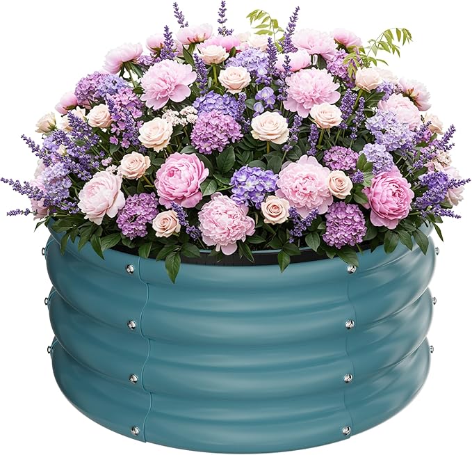 ZXZYHFTY Round Galvanized Raised Garden Bed kit Blue Outdoor Garden Raised Planter Box Round Large Metal Raised Garden Beds for Vegetable 2 * 2 * 1ft 1 Pack