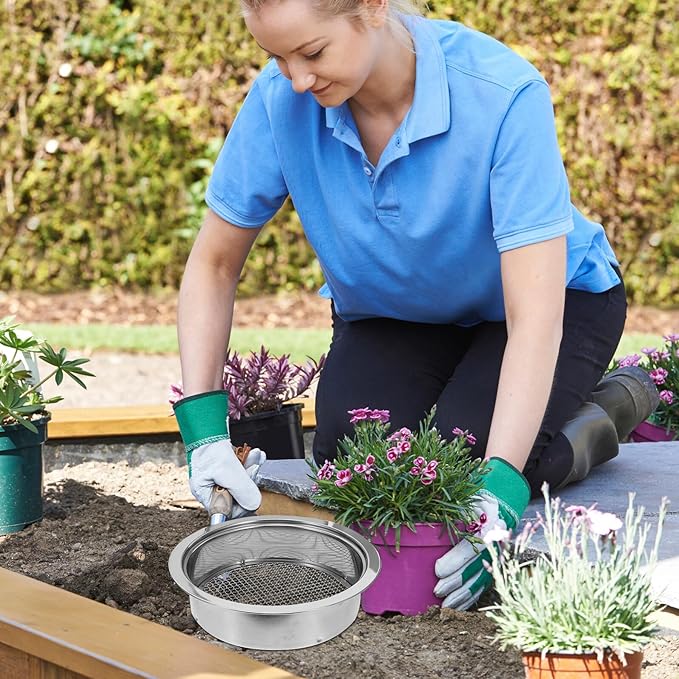 Stainless Steel Soil Sieve Set with Shovel Garden Compost Sifter with 1mm 3mm 6mm Mesh Screens for Potting Soil Filtration and Gardening Tool Kit
