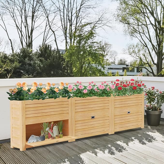 Raised Garden Bed with Extra Storage Compartments Outdoor 34 x 18 x 30 Wood Elevated Garden Box Wooden Planter Box for Herbs Vegetables Flowers Backyard Patio Balcony