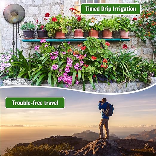 Solar Irrigation System Automatic Drip Irrigation Kit for Outdoor/Indoor Garden Watering System with Water Level DetectionDrip Irrigation System for 15 Potted Plant with 15m Water Hose