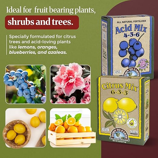 Down To Earth Citrus Mix 6-3-3 &amp Acid Mix 4-3-6 Fertilizer Bundle | Organic Plant Food for Citrus Blueberries &amp Acid-Loving Plant | Nutrient-Rich Soil Amendment for Garden &amp Potted Plants
