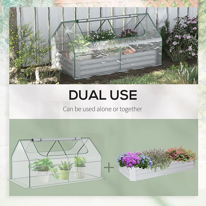 Outsunny 6 x 3 x 1ft Raised Garden Bed with Mini Greenhouse Galvanized Raised Garden Bed with Cover for Herbs and Vegetables Small Greenhouse for Patio Garden Balcony Clear and Light Gray