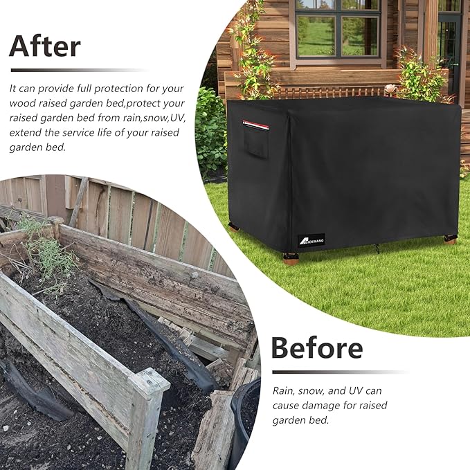 Outdoor Raised Garden Bed CoverHeavy Duty 600D Waterproof Elevated Wood Planter Box Stand Cover for Winter72L x 24Wx 30H Inch(BlackCovers Only)