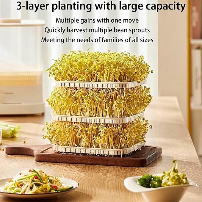 Automatic Sprouter Bean Growing Machine 3 Layers Home Smart Bean Sprout Machine with 1.5L Water Tank 360° Automatic Spray LED Display Tim