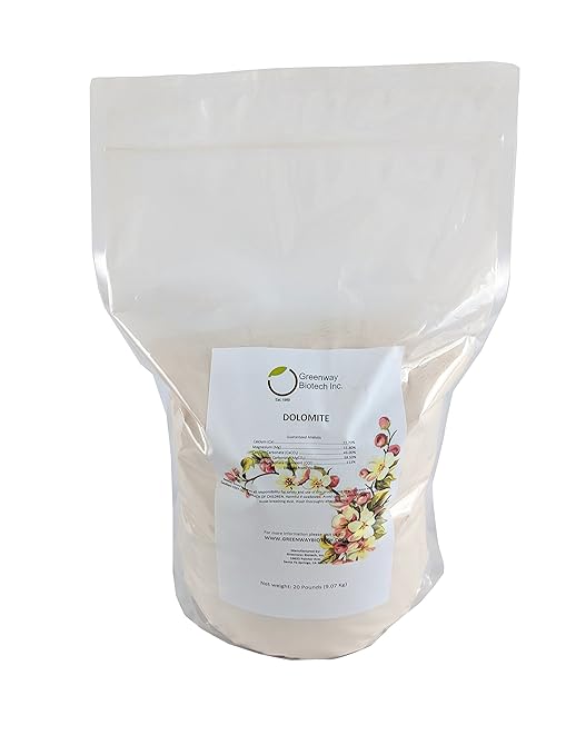 Greenway Biotech Inc. Dolomite Lime Plus- Includes 11.8% Magnesium and 22.7% Calcium Helps to Adjust The pH Level- Great to Make Your Own Compost and Worm Bins- (20 Pounds)