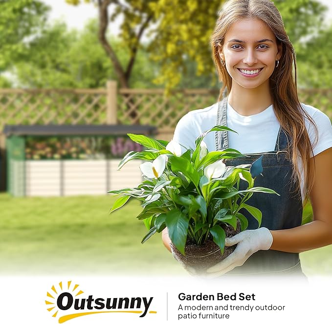 Outsunny 7.3 x 3.4 x 2 ft Galvanized Raised Garden Bed with Crop Cage Plant Protection Net and Shade Cloth Roof Metal Planter Box with Cover for Vegetables Flowers Herbs Beige