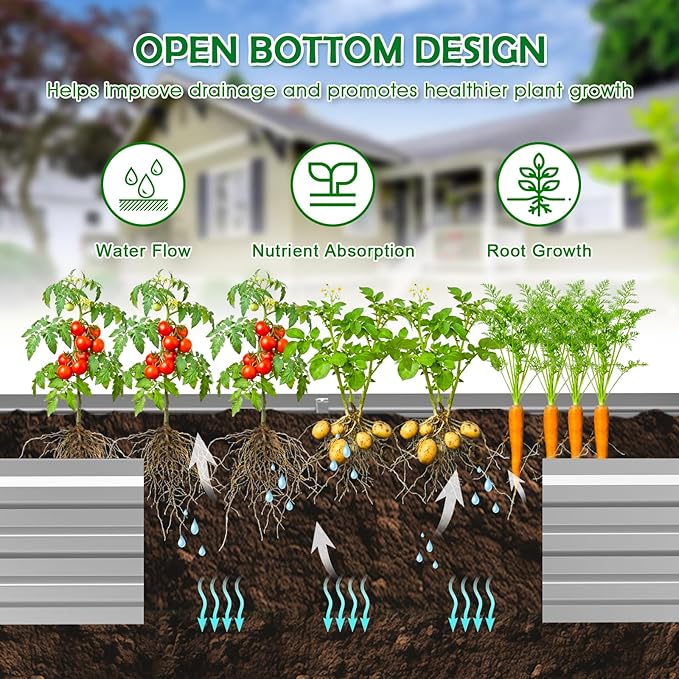 2PCS 8x4x1FT Galvanized Raised Garden Bed Outdoor Patio Large Rectangular Metal Planter BoxesPlant Container Kit for Gardening Vegetables Flowers HerbsSilver