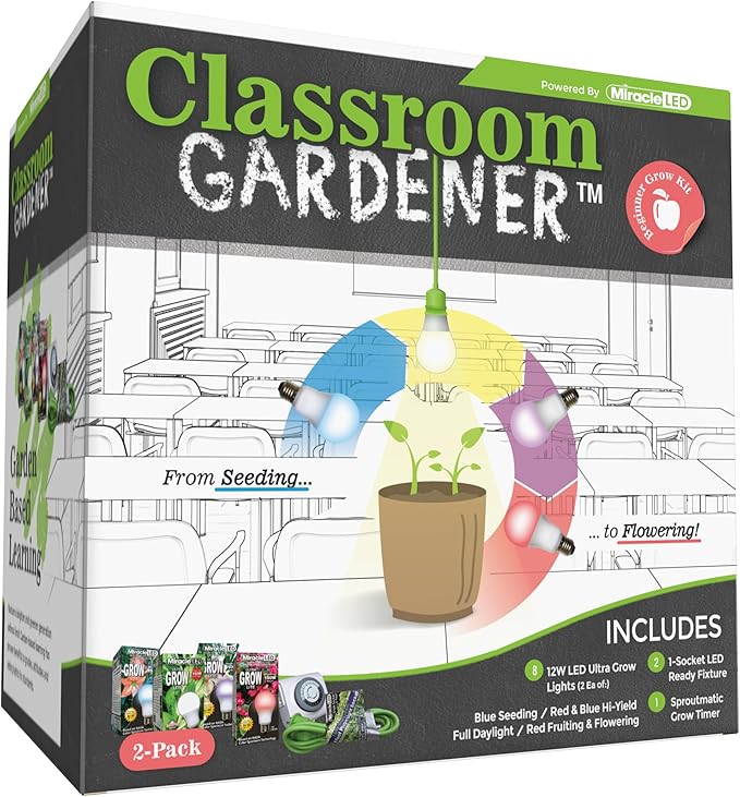 Miracle LED Classroom Gardener 1-Socket Corded Beginner LED Grow Kit with Sproutmatic Timer Controls 2-Pack (Count or 1)