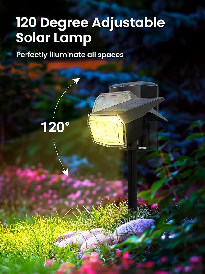 Solar Spot Lights Outdoor 9 Lighting Modes RGB Solar Lights Outdoor Waterproof IP65 63 LED Landscape Spotlights for Holiday Decorations