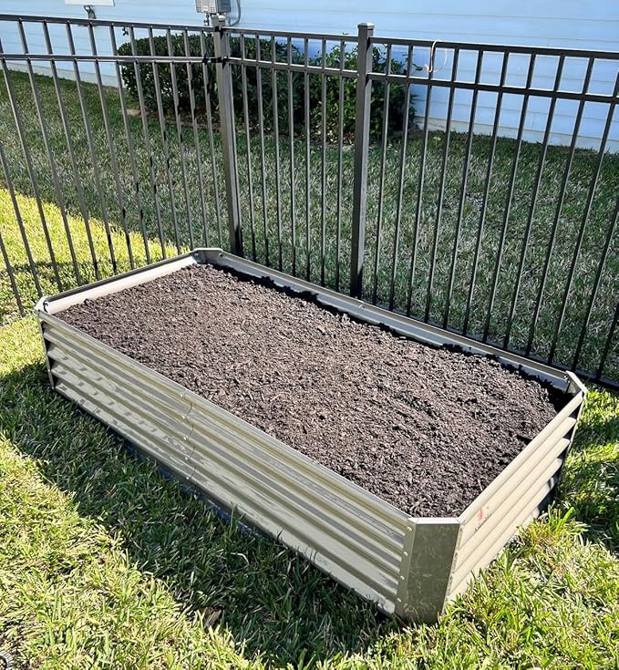 A ANLEOLIFE 2 Pcs 6X3X1.5 ft Rectangular Galvanized Raised Garden Beds Outdoor for Planting Vegetables Flowers Herb Quartz Grey
