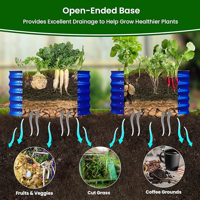 Olle Metal Raised Garden Bed 17 Tall Twin Round Raised Garden Bed Garden Boxes Outdoor Raised Bed Kit Galvanized Planter Boxes Garden Planters for Outdoor Plants Cobalt Blue 24 X 17