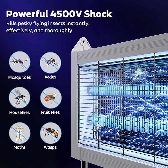 Solar Bug Zapper Outdoor Mosquito Zapper Waterproof Electric Fly Zapper Rechargeable Mosquito Killer Lamp with 10W Solar Panel 4500V Cordless Fly Trap for Backyard Patio Garden RV Camping