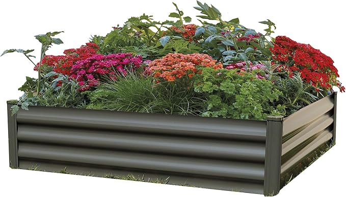 ABSCO Premium Galvanized DIY 4' x 3' Square Garden Bed DIY with Easy Assembly and Superior Drainage Woodland Gray Galvanized Steel Metal Planter Garden Planter Box with 16 Walls for All Plants