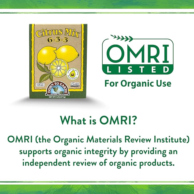 Down To Earth All Natural Fertilizers Organic Citrus Mix - Plant Food for Lemons Limes Oranges and Avocados 6-3-3 25 lb