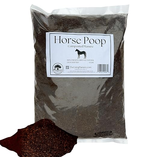 Horse Poop 100% Natural Aged Unpasteurized Composted Manure and Sifted Premium Garden Soil Amendment for Plants Compost Tea and Mushroom Substrate (10 lbs)