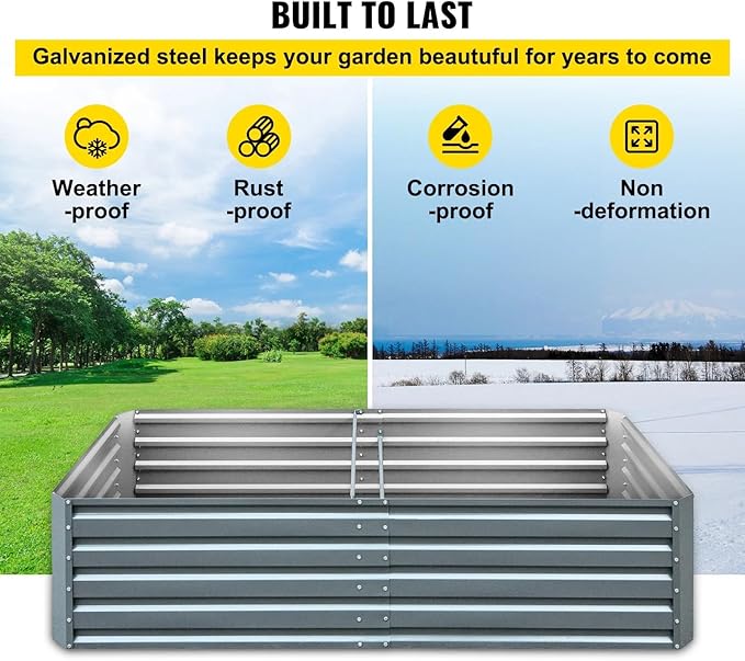 80 x 40 x 19Galvanized Raised Garden Bed Metal Planter Box Gray Steel Plant Raised Garden Bed Kit Planter Boxes Outdoor for Growing VegetablesFlowersFruitsHerbsand Succulents