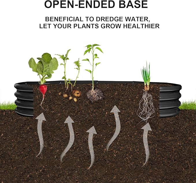 Raised Garden Bed GRS Certified Galvanized Planter Box Outdoor 8ft Oval Rot-Resistant Metal Garden Bed Planter Recycled Eco-Friendly Material Planter for Vegetables Flowers Herbs (Black)