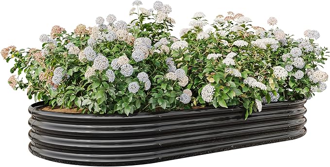 DSHADE Raised Garden Bed OutdoorGalvanized Oval Large Metal Raised Planter Bed Garden Bed Kit Anti Rust Garden Beds Large Metal Planter Box for for PlantsVegetablesFlowers (Black)