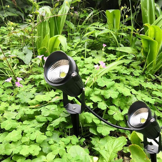 QUANS 6 Pack 5W Cool White Outdoor Landscape Spotlight LED Light Wall Mount Fixture Lamp Waterproof Stake Spike Stand for Pathway Lawn Garden Yard Tree Grass Lighting 110V AC US 3Pong Plug
